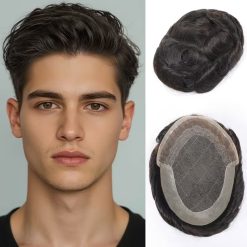 Men’s Natural Black Hair Toupee Wig